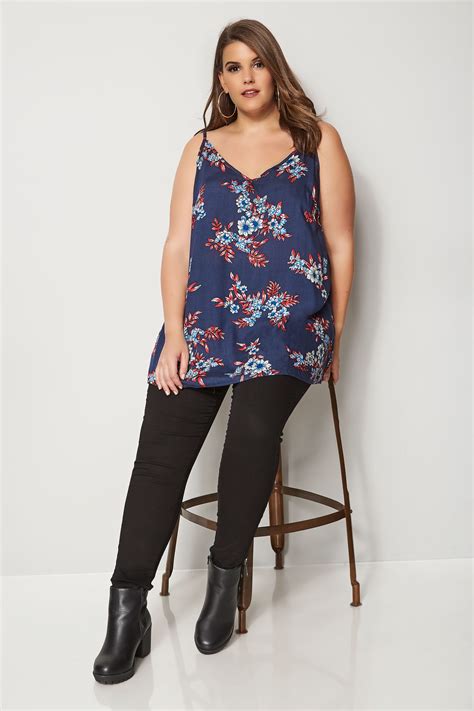 Navy Floral Cami Top Plus Size 16 To 32