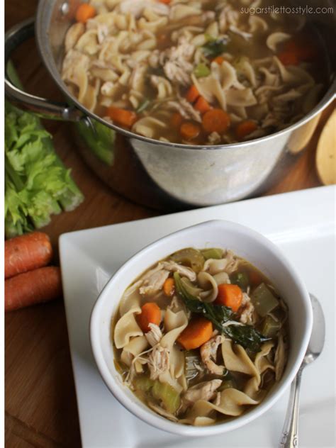 This tasteful chicken noodle soup with a zesty asian flair features chicken broth, soy sauce, ginger, garlic and colorful vegetables, and it's ready in less than 30 minutes. Quick & Easy One Pot Chicken Noodle Soup - Shaina Glenn