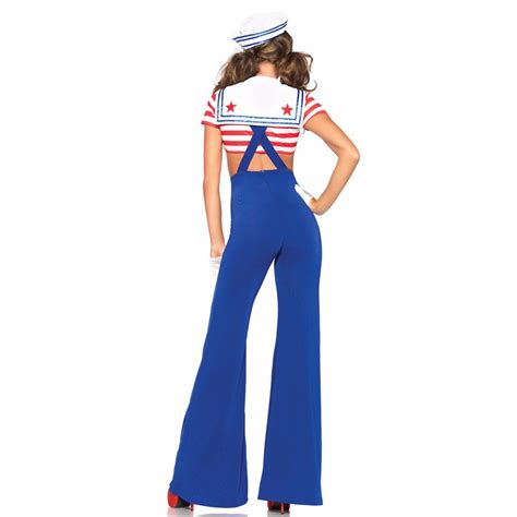 4 pcs sexy sailor costume women navy with stripe hat halloween cosplay party stage clothing