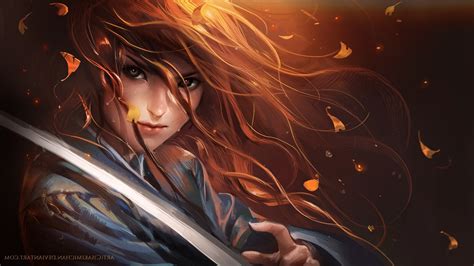 Blades Samurai Long Hair Deviantart Redhead Anime Fantasy Art