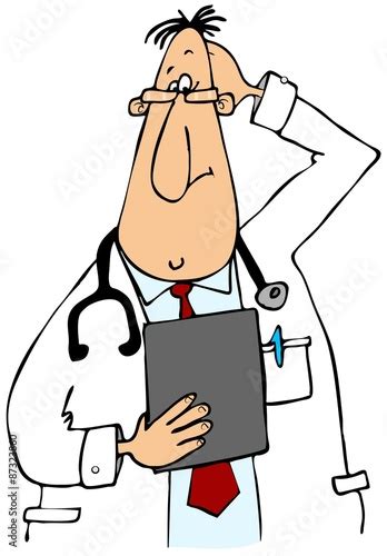 This Illustration Depicts A Doctor Wearing A Lab Coat Looking At A