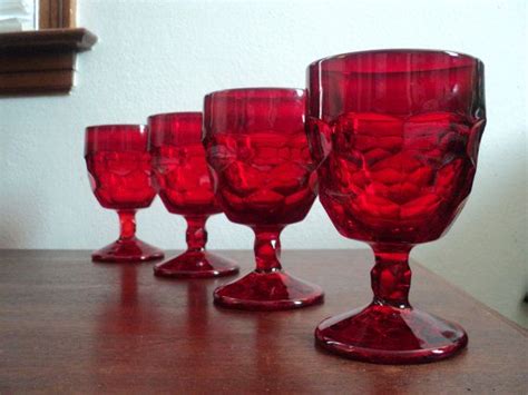 Viking Art Glass Ruby Red Georgian Water Goblets Set Of Four Etsy