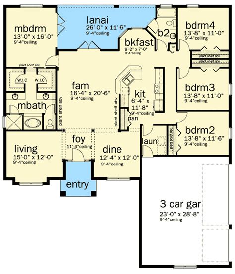 Four Bedroom Split Layout - 82094KA | Architectural ...