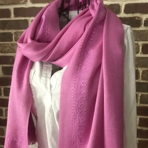 Vintage Pink Cashmere Pashmina Shawl Embroidered Border With Etsy