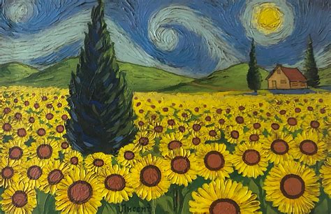 Sunflower Field By Vincent Van Gogh 1888 Signed Original Painting Oil