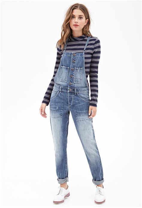 Lyst Forever 21 Button Down Overalls In Blue