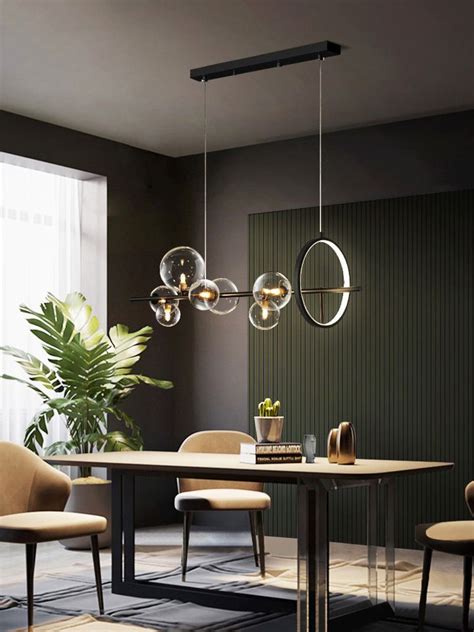 Bar pendant light glass modern chandelier lighting kitchen island ceiling lights. Black LED Chandelier Clear Glass Ball Modern Long Pendant ...
