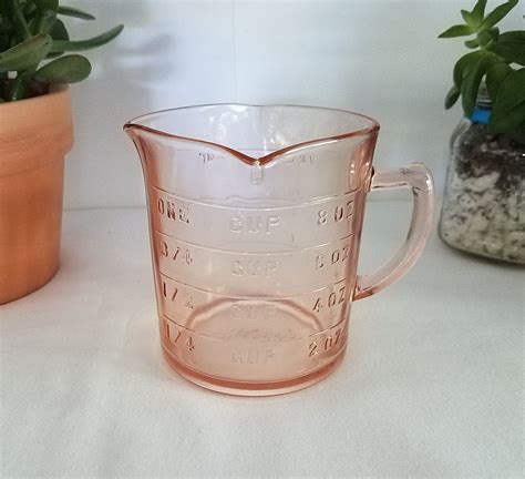 Vintage Hazel Atlas Vaseline Glass Measuring Cup Ounces Town Green