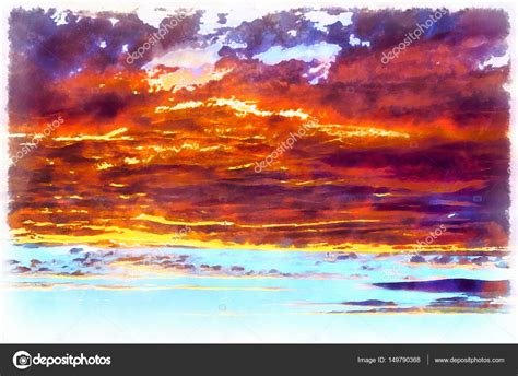 Sunset Sky Background Painting Cowboy Riding A Horse Against Sunset