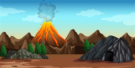 Volcano Eruption In Nature Scene 1845048 Vector Art At Vecteezy