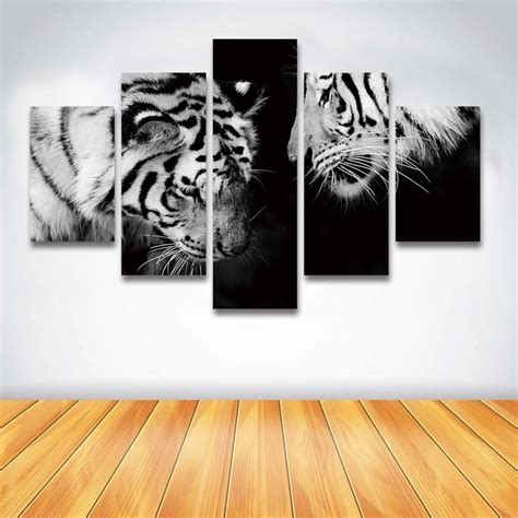 Tiger Painting Canvas Art 5 Pieces White Tiger Wall Decorations Modern