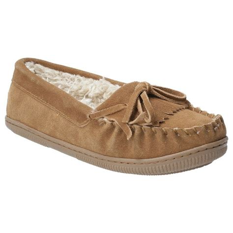 Womens Hush Puppies Addy Suede Faux Fur Slip On Moccasins Slippers