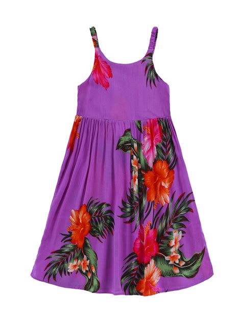 Girl Luau Dress Hawaiian Dress Elastic Strap Dress In Purple With Red