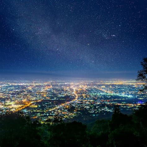Premium Photo City Night From The View Point On Top Of Mountain