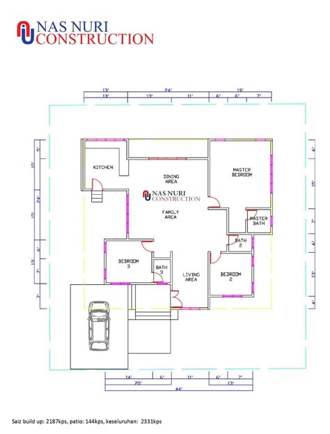 1 petak keluasan rumah banglo : Pelan rumah 1 tingkat 3 bilik tidur 3 bathroom 2331 kaki ...
