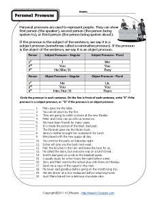 First grade pronoun practice sheets
