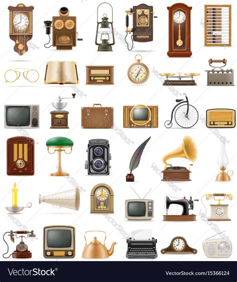 Big Set Of Much Objects Retro Old Vintage Icons Vector Image