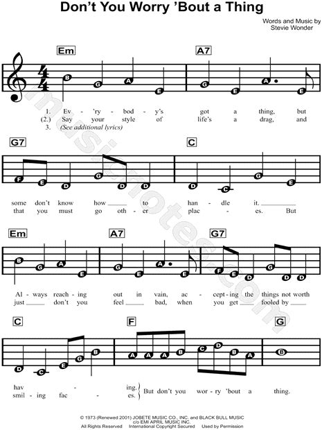 But other than that, we choose everything. Stevie Wonder "Don't You Worry 'Bout a Thing" Sheet Music ...