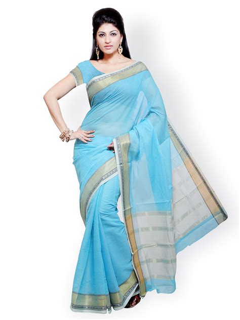 Myntra Ishin Blue Cotton Traditional Saree 381851 Buy Myntra Ishin Traditional Sari At Best
