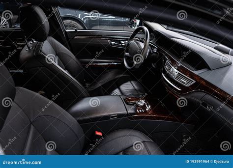 Car Interior With Black Leather Seats Modern Car Interior Stock Photo