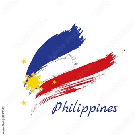 Grunge Brush Stroke With Philippines National Flag Watercolor Painting