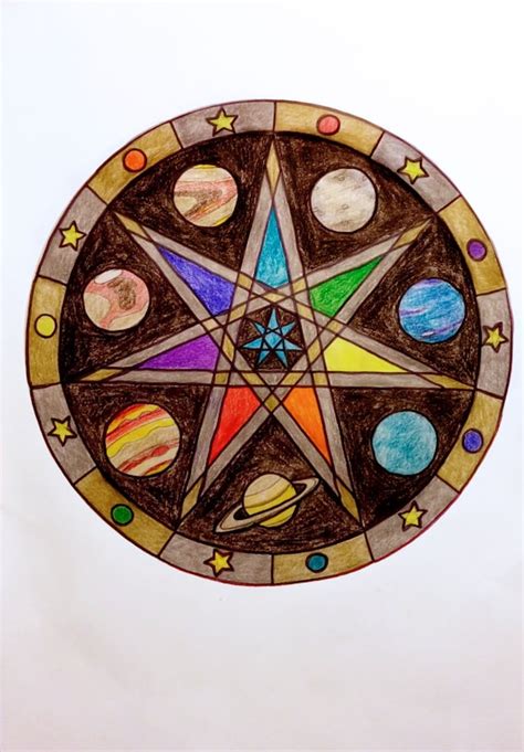 Original Drawing Pagan Wiccan Mandala Planets And Stars Art