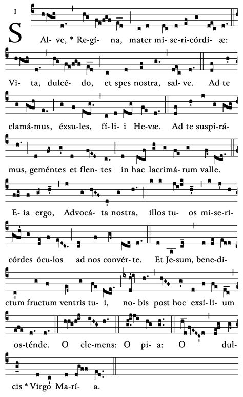 C f g f dm g salve, regina, mater misericordiae c f dm am g c vita, dulcedo, et spes nostra, salve g c am em f g ad te clamamus, exsules filii hevae c f dm am dm f g ad te suspiramus, gementes et flentes dm g c in. Schola cantorum | Istituto Miles Christi