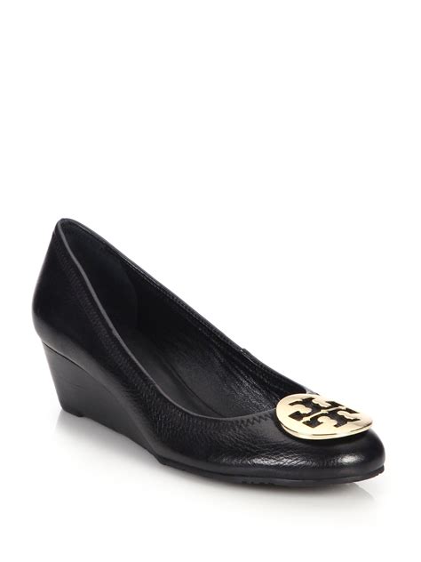 Tory Burch Sally Leather Wedge Pumps In Black Lyst