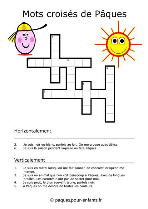Mots croisés de PAQUES a imprimer | Jeux de PAQUES gratuits mot croise