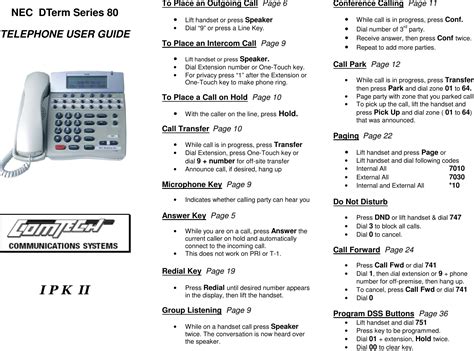 Nec Dterm Series 80 Owners Manual Ipkii Reference