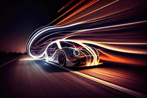 Long Exposure Of Speeding Car With Light Trails And Blurred Lights