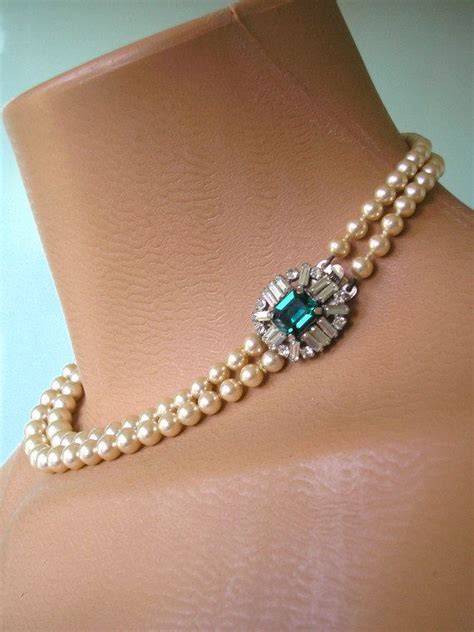 Emerald Necklace, Pearl Necklace, LOTUS, Pearl Choker, Emerald & Pearl