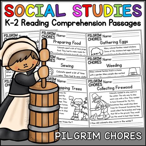 Pilgrim Chores Social Studies Reading Comprehension Passages K 2 Made