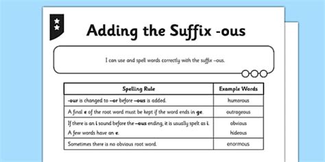 Adding The Suffix Ous Differentiated Activity Sheet Pack Gps