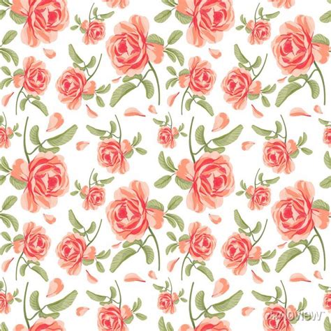 Seamless Pattern Of Red Rose Flowers Watercolor Illustration Wall