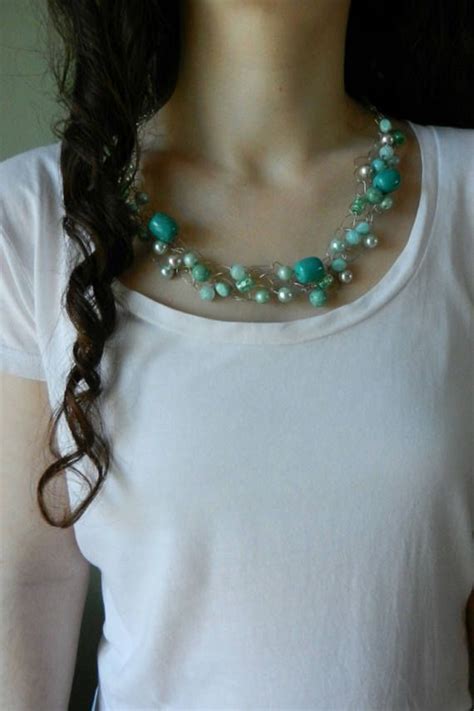 This Turquoise Statement Necklace Is A Delicate Weave Of Silver Wire