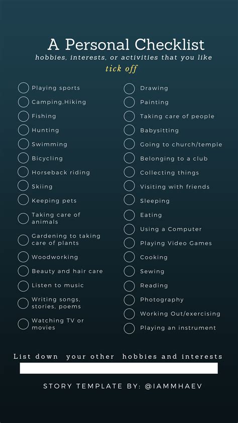Personal Checklist (hobbies,interest) Instagram Story ...
