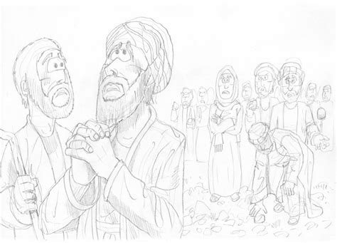 Exodus 17 Water From Rock Scene 03 Moses Prays Bible Cartoons