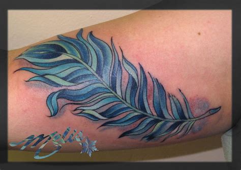 fun blue feather doodle by melissa fusco tattoonow