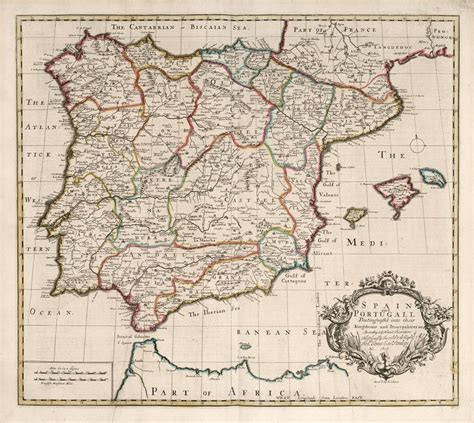 Ancient Map Of Spain And Portugal 1719 Very Rare Map Fine Etsy