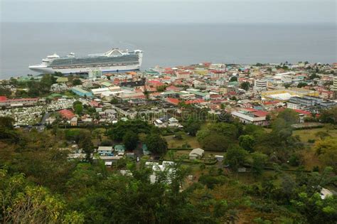Cruise Port In The Village Of Roseau On The Caribbean Island Of