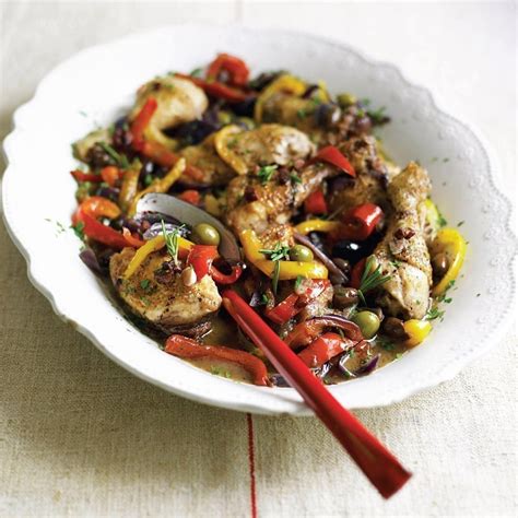 Chicken thighs caramelized with red wi. Red wine chicken with peppers and olives recipe ...