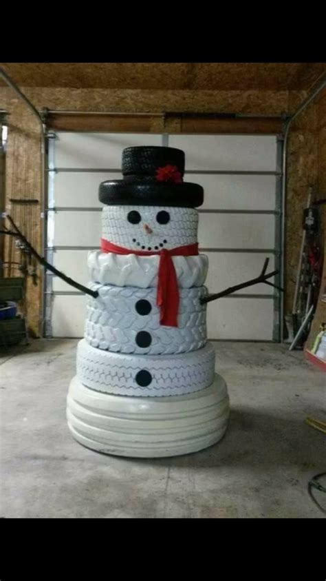 Snowman Made Out Of Tires Christmas Decor Diy Outdoor Christmas