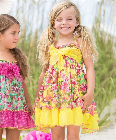 9s Swimwear Yellow Floral And Polka Dot Chiffon Smocked Dress Girls