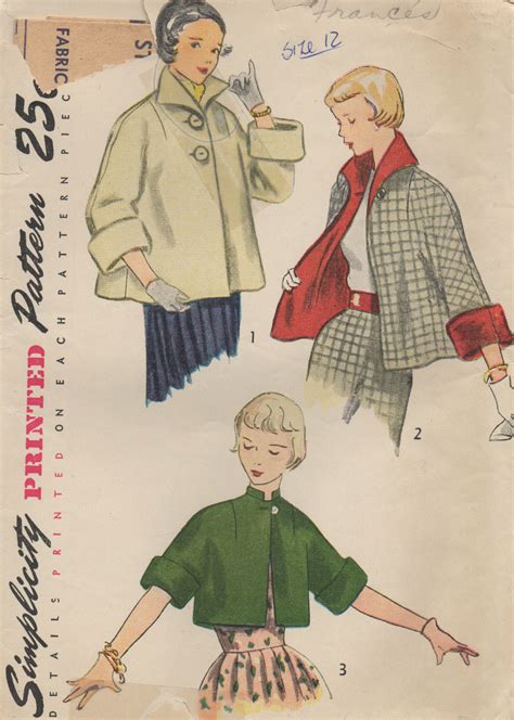 1950 Vintage Sewing Pattern B30 Topper Jacket 1294 By Simplicity
