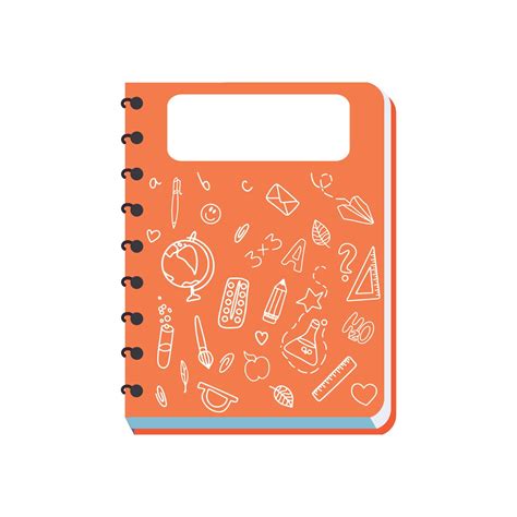 Orange Notebook With Rings And Doodle Drawings Notebook Vector