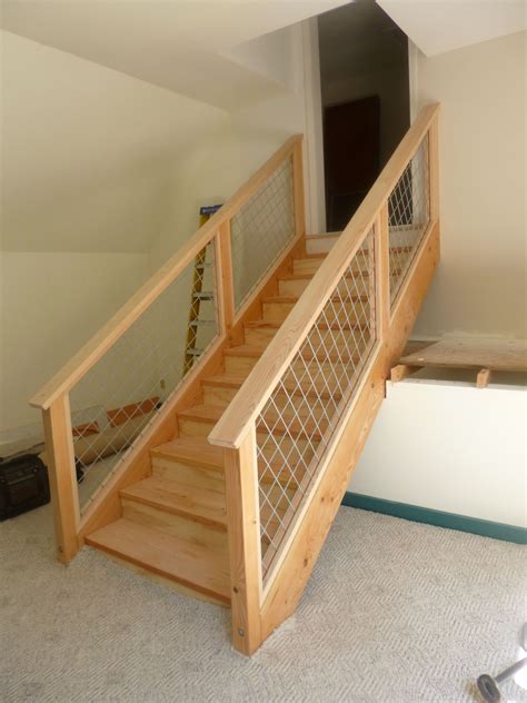 Timber Staircase With Hog Wire Railing Whidbey Island Carpentry In