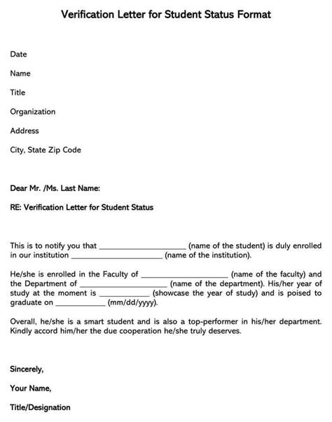 Verification Letter For Student Status Free Templates