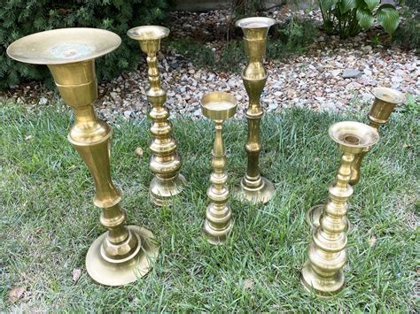 Brass Extra Large Floor Pillar Candle Holders Traditional Style 5