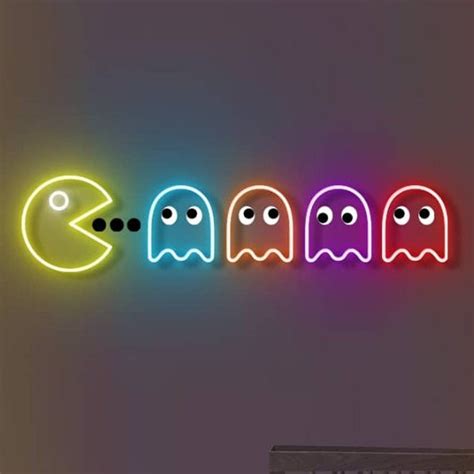 Pacman Neon Sign Chasing Ghosts Led Sign Pacman And Ghosts Led Etsy